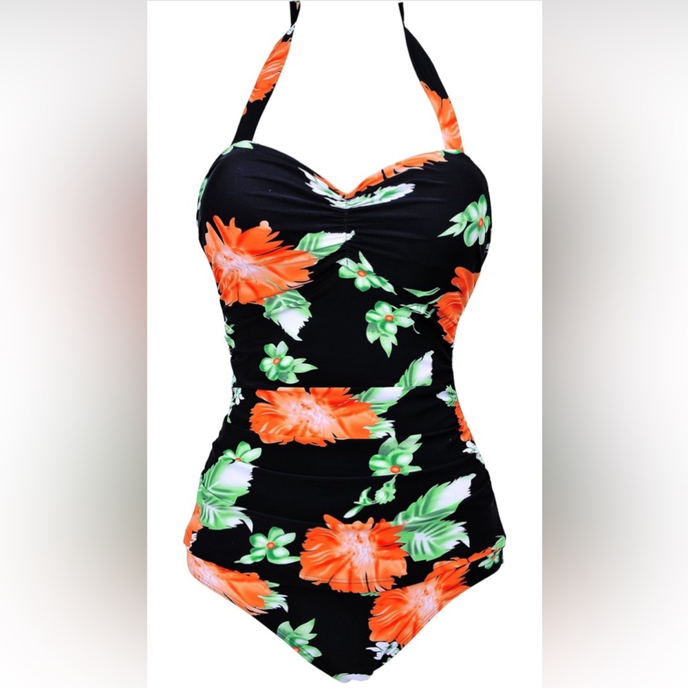 Summer Mae 50s Retro Vintage One Piece Pin Up Monokinis Swimsuit, X-Large